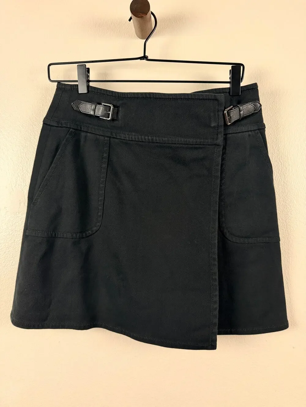 Ralph Lauren Utility Cargo Skirt Womens 6 Black Cotton Buckle Pocket Mini Y2K